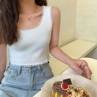 语娄吊带背心女夏季新款黑色修身外穿短款蕾丝内搭无袖上衣针织打底衫2021蕾丝衫