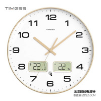 TIMESS自动对时钟表挂墙挂钟家用客厅时尚时钟免打孔温湿度电波钟