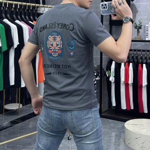 夏天短袖卡通印花男士夏季新款精神小伙圆领半袖T恤老虎欧货