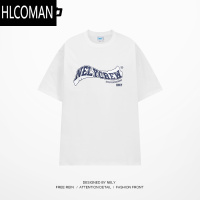 HLCOMANins印花短袖t恤女男夏季新款美式复古欧美高街潮牌百搭上衣bf