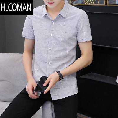 HLCOMAN夏薄款休闲短袖衬衫男韩版潮流男士商务印花半袖衬衣帅气寸衫上衣