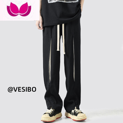 七斓美式解构撞色休闲裤男春季港风潮牌宽松直筒长裤高街痞帅运动裤子