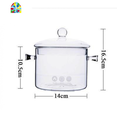 双耳透明玻璃炖锅家用燃气可高温电磁炉专用日式明火高硼硅小汤锅 FENGHOU 侧把泡面碗直径14厘米