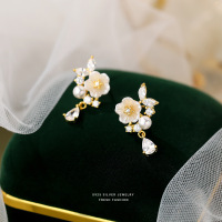 s925纯银山茶花耳钉女法式超仙轻奢温柔风高级感花朵锆石耳饰时尚送女朋友老婆情人节七夕生日礼物
