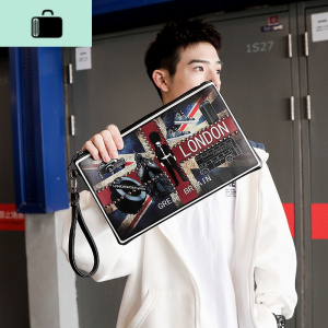 原创欧美男女士米字手拿包 韩版休闲铆钉手抓包 潮男包复古信封包NEW LAKE 黑色男士手拿包 黑色