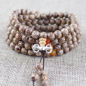 天然小银线菩提子108颗佛珠手链精品花银线血丝金线菩提念珠饰品送女朋友老婆情人节七夕生日礼物 约6mm