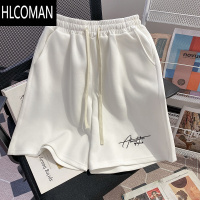 HLCOMAN2025新款美式潮牌刺绣休闲运动灰色短裤男夏季宽松抽绳五分裤中裤