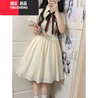 YIBUSHENG学院风小个子连衣裙季新款甜美初恋蝴蝶结收腰显瘦短袖a字裙子