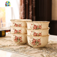 韩国金镶边碗家用组合欧式碗陶瓷米饭碗筷餐具套装碗盘家用吃饭 FENGHOU 玫瑰5英寸饭碗(10个装)