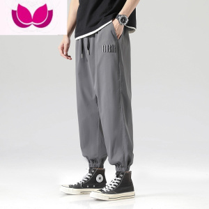 七斓冰丝束脚裤子男士夏季薄款速干宽松运动裤款潮牌痞帅休闲长裤