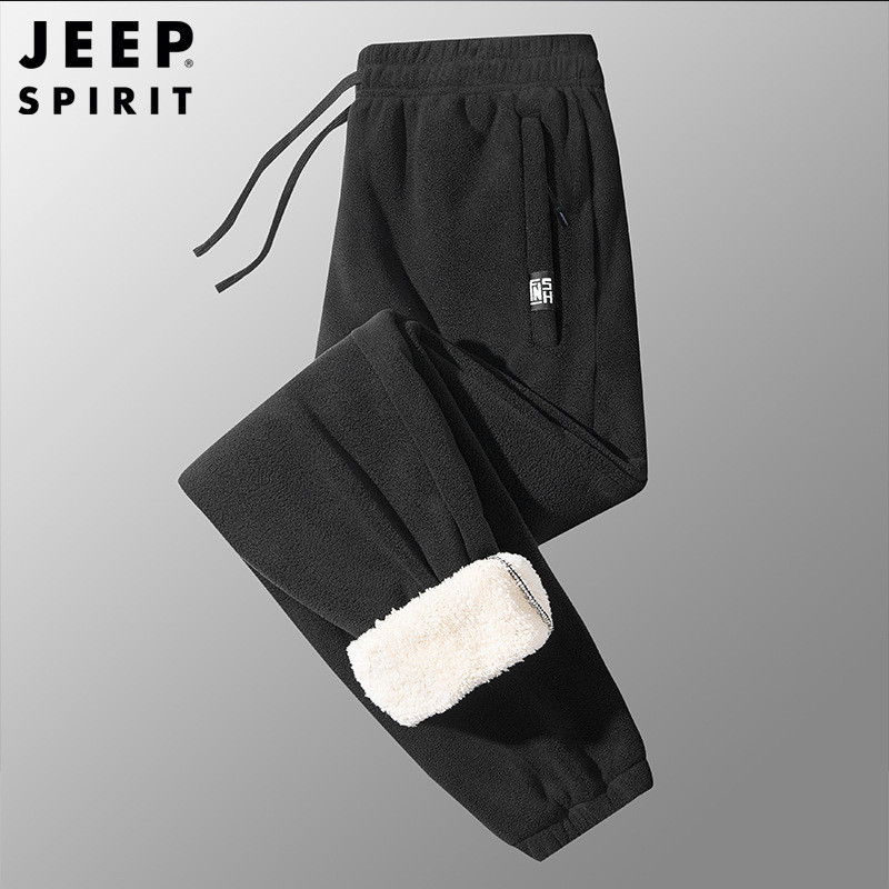 JEEPspirit男长裤针织冬季束脚休闲羊羔绒卫裤子男士加绒加厚6317