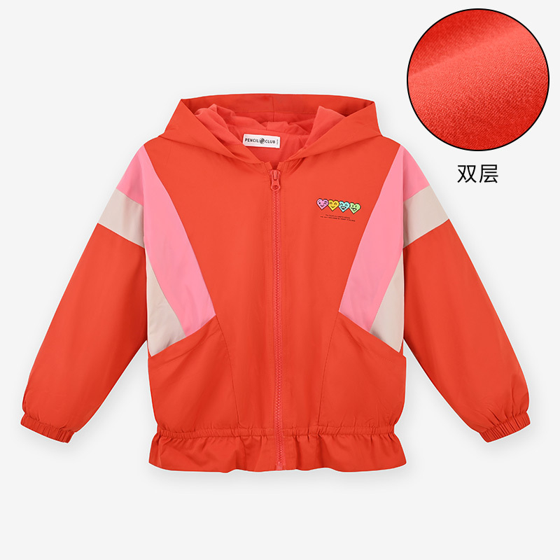 [直降价:69元]铅笔俱乐部童装春装新款女童外套拼色中大童双层上衣儿童连帽