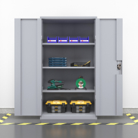 臻远重型五金工具柜铁皮柜双开门置物柜多功能零件柜~三层储物柜灰白色