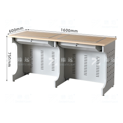 臻远ZY4012411隐藏式翻转电脑桌培训桌教室机房多媒体学习桌办公桌B款双人位