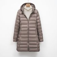 新款女式纯色女装连帽带帽可拆卸羽绒服中长款大码外套_61430