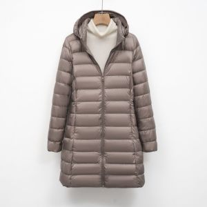 新款女式纯色女装连帽带帽可拆卸羽绒服中长款大码外套_61430