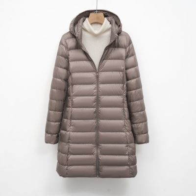 新款女式纯色女装连帽带帽可拆卸羽绒服中长款大码外套_61430
