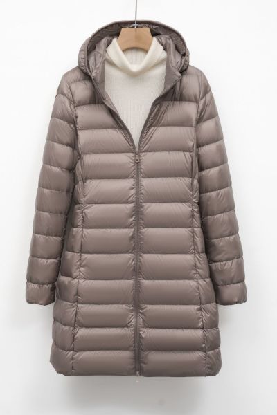 新款女式纯色女装连帽带帽可拆卸羽绒服中长款大码外套_61430