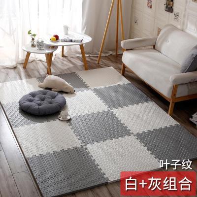 泡沫地垫家用隔音海绵铺地板垫子拼接爬爬卧室儿童爬行垫拼图防摔 白+灰 60*60*2.4cm叶子纹[4片]升级加厚送边条