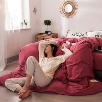 美帮汇简约全棉水洗棉被套单件色单双学生宿舍1.5m1.8米全棉被罩