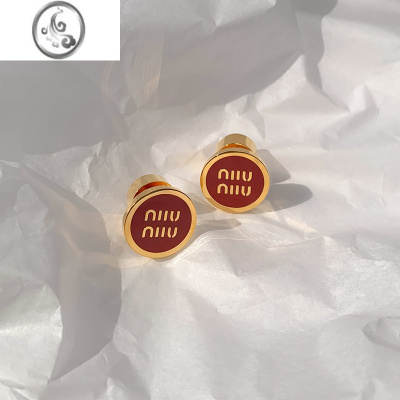 JiMiM家字母圆形红色珐琅耳环女小众设计感高级欧美轻奢气质耳钉耳饰