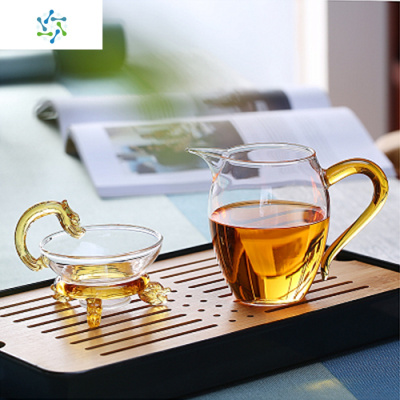 玻璃公杯公道杯大号加厚分茶器耐热功夫茶具配件带过滤茶漏三维工匠绿把企鹅公杯送不锈钢过滤
