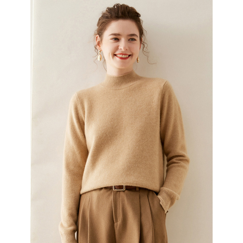 秋冬新款山羊绒衫女半高领修身毛衣七针加厚保暖针织衫打底套头衫