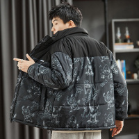 [2.5折价153元]唐狮棉衣外套男立领宽松拼接满印棉服男冬季棉衣外套男