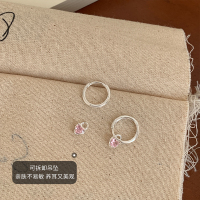 s925纯银粉钻爱心耳扣甜酷少女一款两戴耳钉女小众设计感耳环送女朋友老婆情人节七夕生日礼物