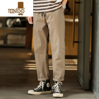 YANXU秋季男裤子宽松抽绳直筒长裤卡其色潮牌锥形休闲裤男款