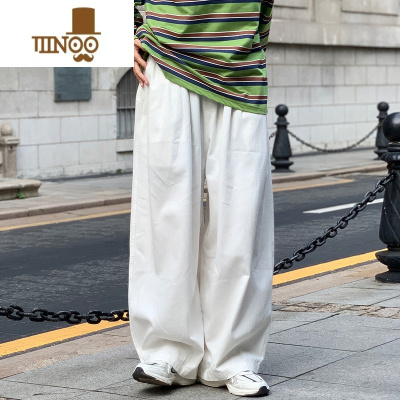 YANXU日系复古白色polo男裤子阔腿工装裤潮牌宽松直筒街头风休闲灯笼裤