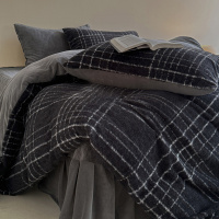 美拉德复古风黑色羊毛绒牛奶绒床盖四件套加绒加厚被套床单床品