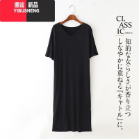 YIBUSHENG莫代尔短袖V领连衣裙女季新款开叉长裙修身显瘦大码宽松A字裙薄