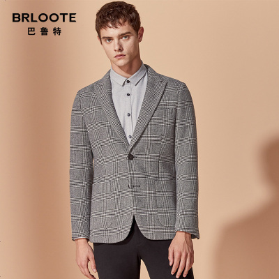 Brloote/巴鲁特便西男轻奢羊毛英伦格纹修身单西装西服外套秋装
