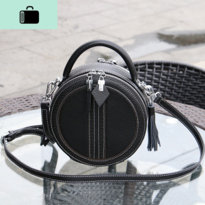 小圆包2020春夏简约圆形女包头层牛皮流苏手提斜挎圆饼包NEW LAKE女士手提包