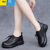 聚范厚底深口单鞋女系带平底中年妈妈鞋松糕底舒适坡跟皮鞋女