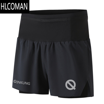HLCOMAN带内衬马拉松专业跑步短裤速干男女后腰包可放手机轻功速干4分裤