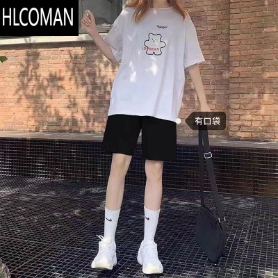 HLCOMAN运动风纯色简约短款休闲裤男女装夏季新款百搭阔腿短裤三分热裤潮