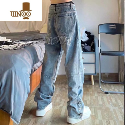 YANXU美式vibe风牛仔裤男国潮复古水洗直筒裤潮牌ins宽松百搭拖地长裤
