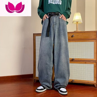 七斓复古蓝裤子美式高街阔腿牛仔裤男直筒宽松oversize休闲垂感拖地裤