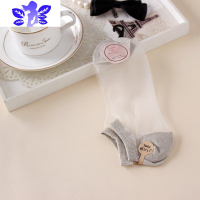 Ideamini薄款女士水晶丝袜透明玻璃丝短袜隐形低帮浅口棉底防滑船袜5双装