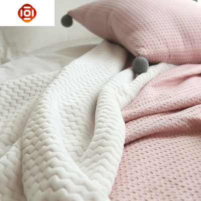 北欧色华夫格波浪双层加厚秋冬盖毯子法莱绒单双人保暖毛毯沙发三维工匠