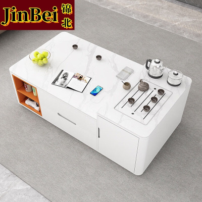 锦北岩板茶几客厅茶台烧水壶一体桌家用泡茶台办公室茶桌1.5米纯白