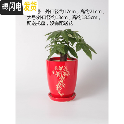 三维工匠陶瓷花盆北欧特大号中号简约桌面多肉盆栽绿萝吊兰带托盘 大红301大红印花 大花盆容器