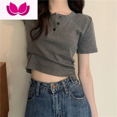 七斓正肩短袖t恤女夏季小众设计高级质感别致独特卡腰小衫短款上衣ins