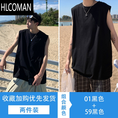 HLCOMAN篮球纯色坎肩背心男士夏季新款冰丝无袖T恤打底短袖运动上衣