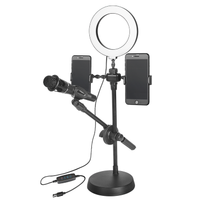 得普声手机直播支架话筒麦克风桌面补光灯带美颜灯双机位支架抖音快手网红主播直播设备自拍神器桌面双手机补光灯话筒支架