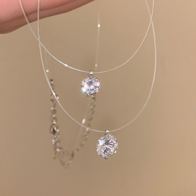 蛮好的人生胡曼黎同款人鱼之泪项链夏日锆石纯银鱼线锁骨链女高级送女朋友老婆情人节七夕生日礼物