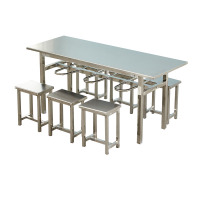 锦北 不锈钢食堂餐桌员工连体快餐桌椅组合饭堂长方形餐桌六人挂凳含凳