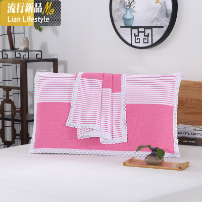 老粗布枕巾棉枕巾吸汗 夏天凉爽透气 一对装花边枕巾 三维工匠